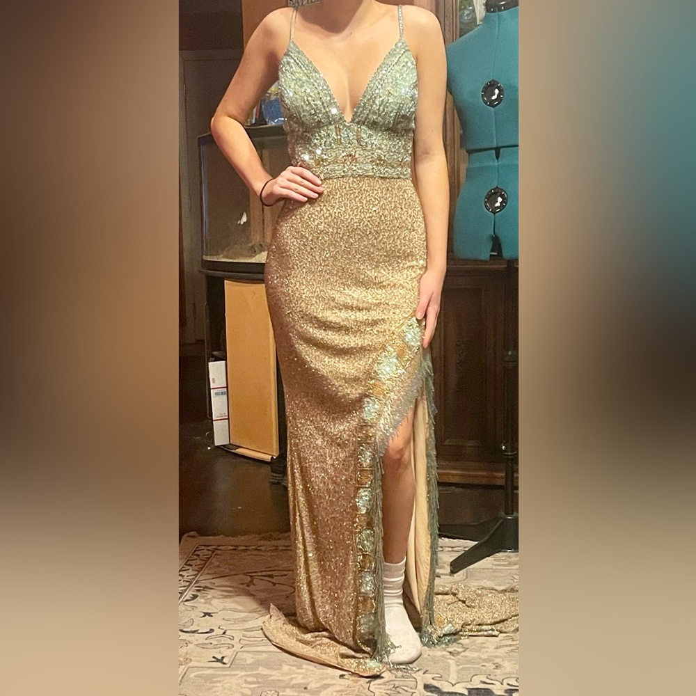 Sherri hill beaded fringe gown